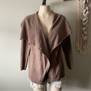 Valerie Bertinelli 100% Merino Wool Open Cardigan Shawl Collar Brown Size Medium